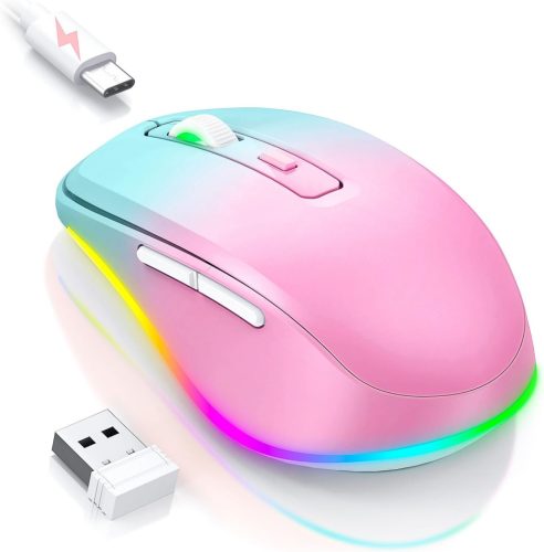 seenda Vezeték Nélküli Egér LED Világítással - Újratölthető, Csendes 2.4G USB Egér Jiggler Funkcióval, 2000 DPI, PC/Laptop Kompatibilis