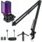 ZealSound USB herný mikrofón pre PC, Mac a iPhone s RGB LED podsvietením, funkciou stlmenia a stojanom s 2 adaptérmi