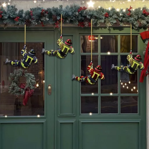 Bohrma Tűzoltó Karácsonyi Akril Díszek 4 db Ablak Fali Dekoráció