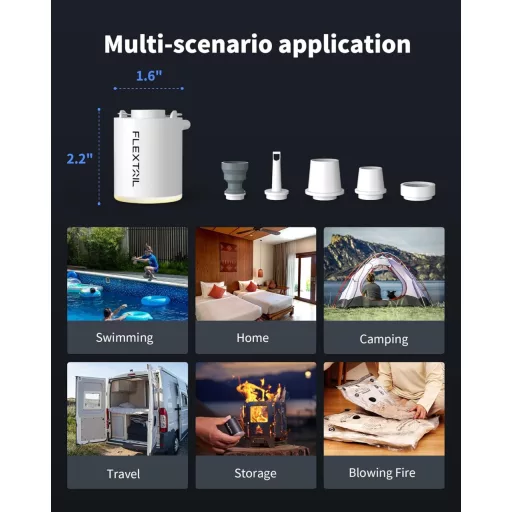 FlexTailGear Mini Pompă 2024: Pompă Electrică de Camping 4kPa pentru Umflat și Dezumflat, cu Lampă, USB