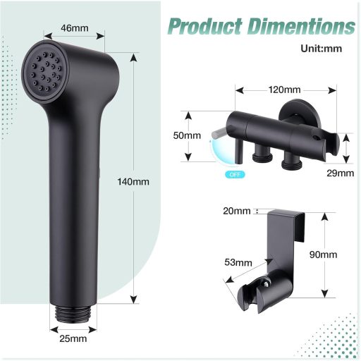 Faustina Bidet Zuhanyfej Fekete Matt Sárgaréz Falra Szerelhető Higiéniai Zuhany