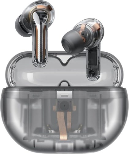 Căști Bluetooth Hi-Res SoundPEATS Capsule3 Pro, LDAC, Anulare Hibridă Activă a Zgomotului, 6 Microfoane, Autonomie 52 Ore, Negru Transparent