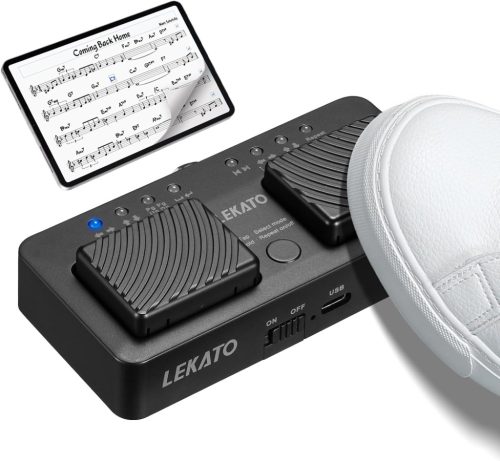 Pedală LEKATO Bluetooth pentru întors pagini - Comutator de picior fără fir reîncărcabil pentru tabletă, smartphone, citire partituri, cu 7 moduri