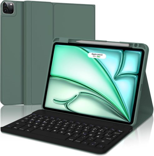 FOGARI Billentyűzetes Tok iPad Air 6 11" (M2 2024) és Pro 11 2022-2018 Készülékekhez - Levehető QWERTZ Bluetooth Billentyűzet, Ceruzatartó