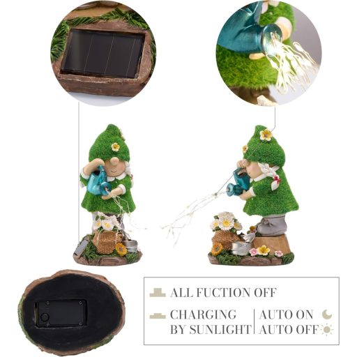 TERESA'S COLLECTIONS Kerti Törpe Napelemes Világítással 20cm Kültéri Dekoráció