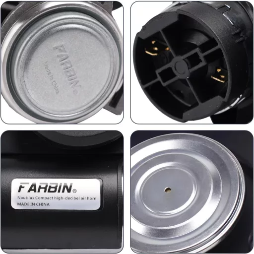 Claxon auto compact FARBIN 12V – 130dB, tip melc, cu releu și cablaj, cu comutator, pentru mașină/motocicletă/camion