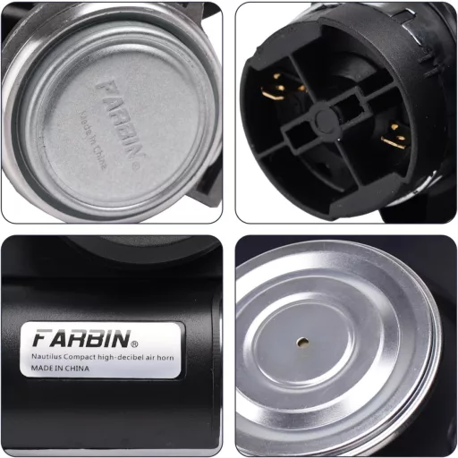 FARBIN Kompakt Autóduda 12V – 130dB Csiga Légkürt Relével és Kábelköteggel, Kapcsolóval, Autóhoz/Motorhoz/Teherautóhoz