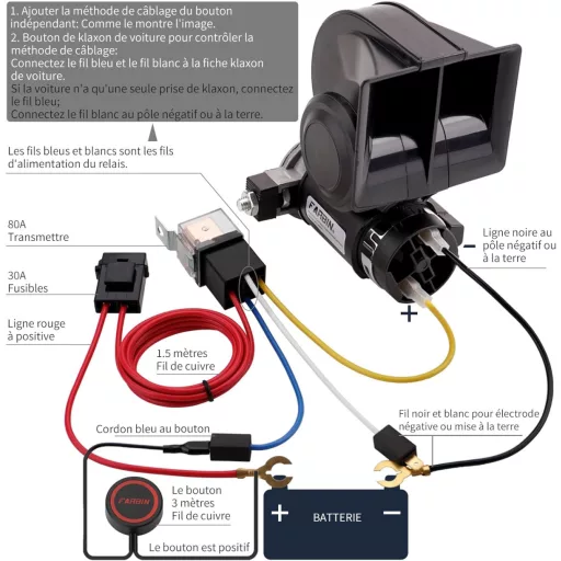 FARBIN Kompakt Autóduda 12V – 130dB Csiga Légkürt Relével és Kábelköteggel, Kapcsolóval, Autóhoz/Motorhoz/Teherautóhoz