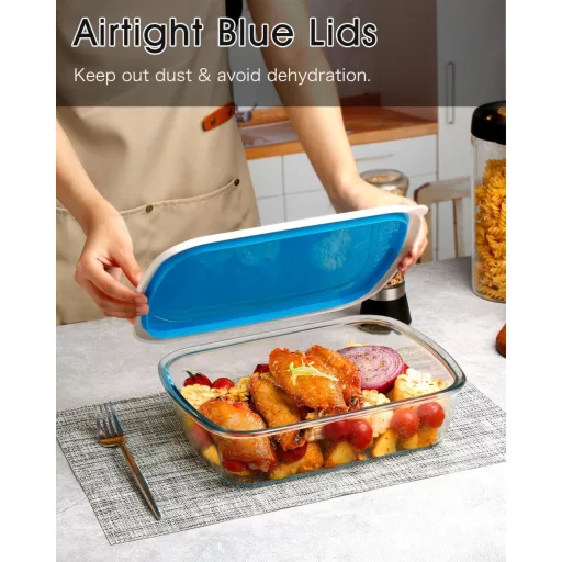 NUTRIUPS Üveg Sütőtál Fedővel 3L - 23x29 cm Téglalap Alakú Jénai Tál, Mikrohullámú Sütőben és Mosogatógépben Használható Lasagne Forma