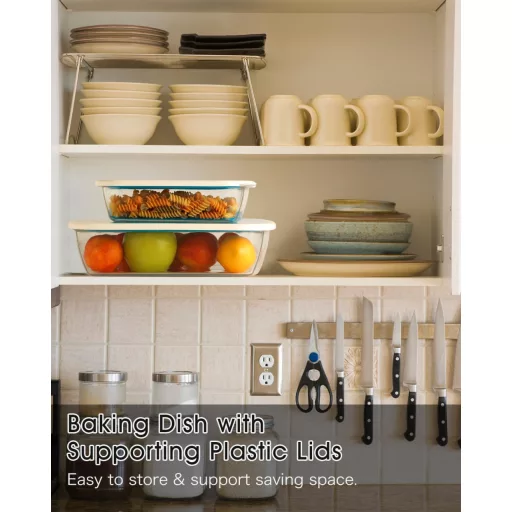 NUTRIUPS Sklenená zapekacia misa s vekom 3L - 23x29 cm Obdĺžniková jenská misa, vhodná do mikrovlnnej rúry a umývačky riadu, forma na lasagne.