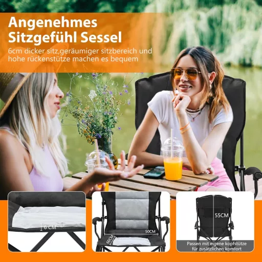 Scaun de camping pliabil, încălzit, Meulbaty, capacitate portantă 200 kg - Scaun portabil de grădină cu zonă dublă de încălzire, suport pentru pahar, 3 niveluri de temperatură