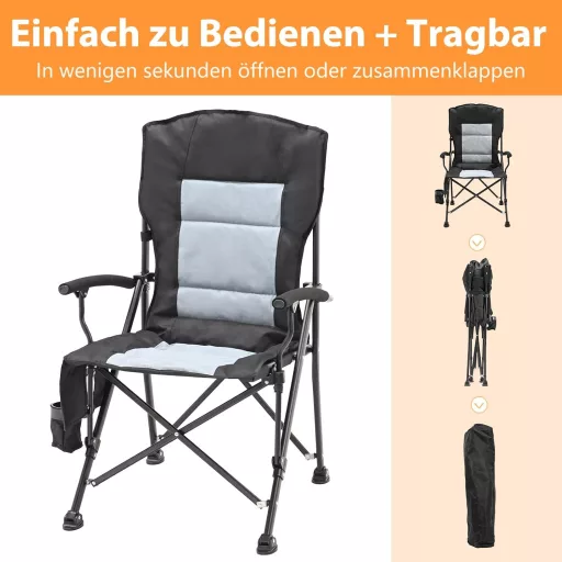 Scaun de camping pliabil, încălzit, Meulbaty, capacitate portantă 200 kg - Scaun portabil de grădină cu zonă dublă de încălzire, suport pentru pahar, 3 niveluri de temperatură