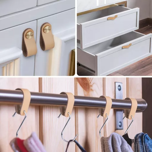 flintronic 4 db Bőr Bútor Fogantyú Vintage Kézműves Szekrény Ajtó Nyél