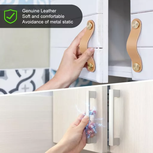 flintronic 4 db Bőr Bútor Fogantyú Vintage Kézműves Szekrény Ajtó Nyél