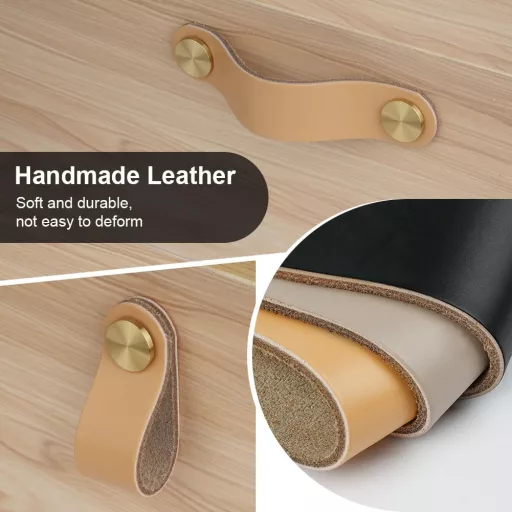 flintronic 4 db Bőr Bútor Fogantyú Vintage Kézműves Szekrény Ajtó Nyél