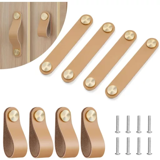 flintronic 4 kom Kožne Ručke za Namještaj Vintage Obrtnička Ručka za Vrata Ormara