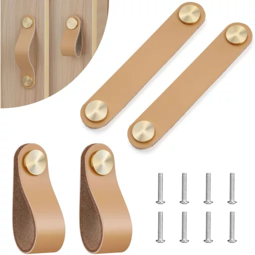 flintronic 4 kom Kožne Ručke za Namještaj Vintage Obrtnička Ručka za Vrata Ormara