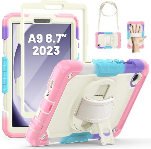 SEYMAC Samsung Galaxy Tab A9 8.7" (2023) Védőtok - 360° Forgatható Állvánnyal, Beépített Képernyővédővel, Vállpánttal és Tolltartóval - Tere