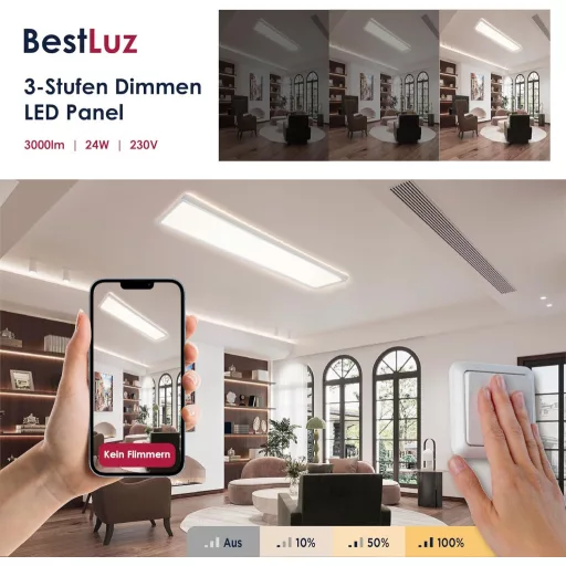 BestLuz LED Panel Mennyezeti Lámpa 580x200mm Dimmelhető Semleges Fehér