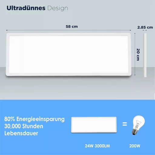 BestLuz LED Panel Mennyezeti Lámpa 580x200mm Dimmelhető Semleges Fehér