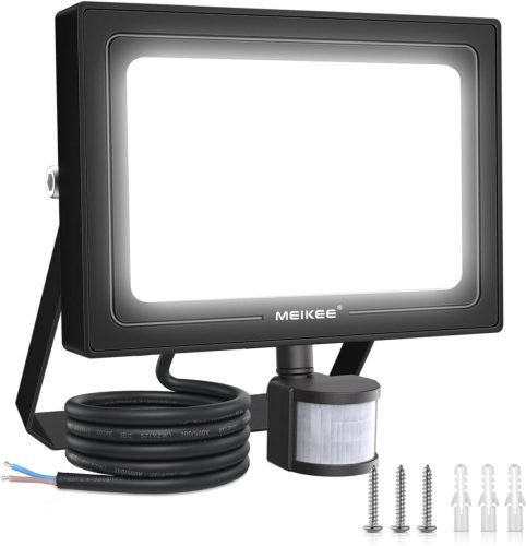 MEIKEE 50W LED Reflector cu Senzor de Mișcare - 4700LM, 6500K, Lampă de Exterior IP66 Impermeabilă pentru Grădină, Garaj, cu Cap Rotativ 360°, Negru