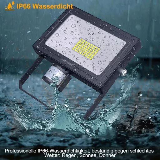MEIKEE 50W LED Reflektor Mozgásérzékelővel - 4700LM, 6500K, IP66 Vízálló Kültéri Lámpa Kerthez, Garázshoz, 360° Forgatható Fejjel, Fekete