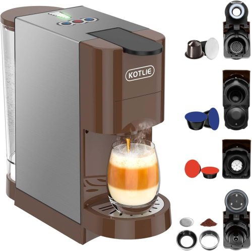 KOTLIE AC-513HF 5 az 1-ben Multifunkciós Kávéfőző - Kompatibilis A Modo Mio/NES/DG/Őrölt Kávé/ESE Kapszulákkal, 800ml Víztartály, Barna