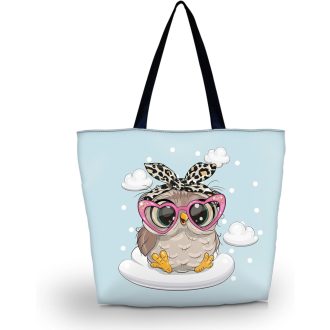   AOKSUNOVA Összecsukható Bevásárlótáska Bagoly Mintás Cipzárral Nagy Szövet Táska