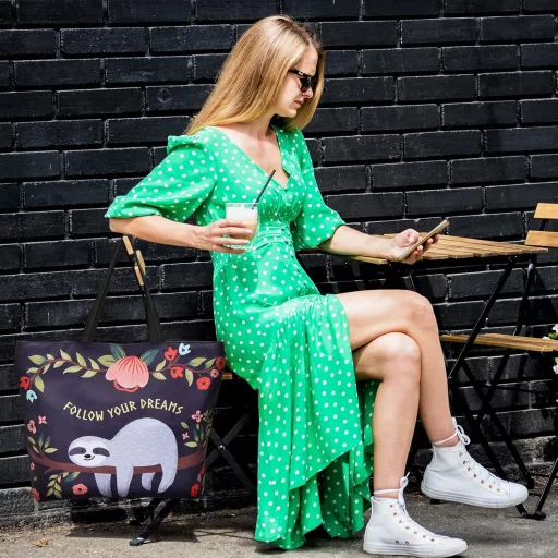 AOKSUNOVA sklopiva torba za kupovinu, sova uzorak, s patentnim zatvaračem, velika platnena torba