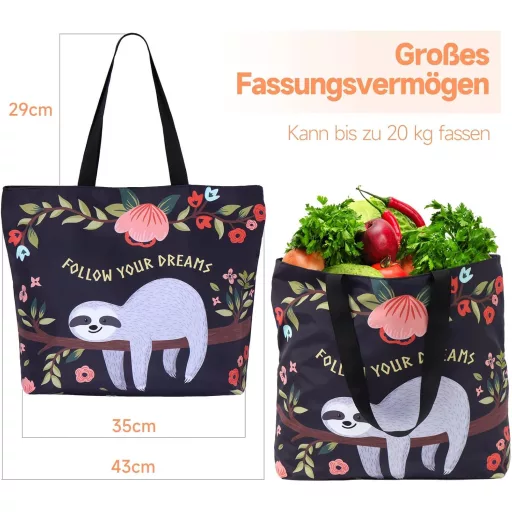 AOKSUNOVA Összecsukható Bevásárlótáska Bagoly Mintás Cipzárral Nagy Szövet Táska