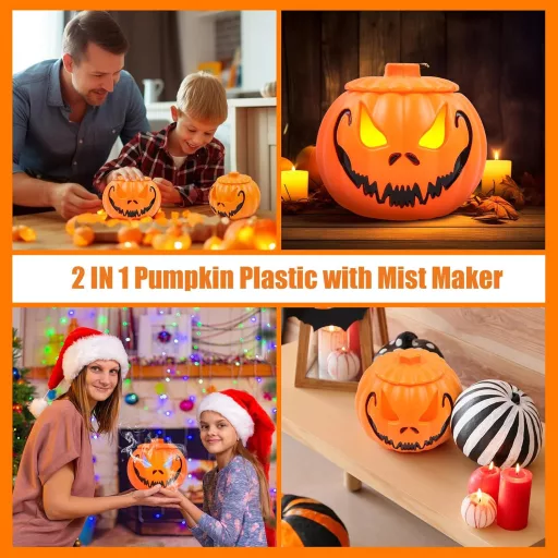 MaxEarn Generator de ceață cu 12 LED-uri - Umidificator dovleac de Halloween tricolor, generator de ceață cu ultrasunete cu protecție anti-stropire, decorațiune pentru iaz de grădină și fântână.