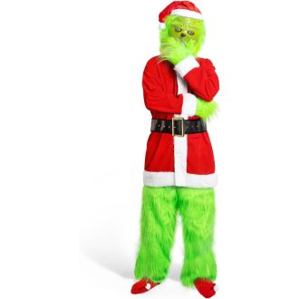   Claofoc 7 részes Mikulás jelmez szett zöld maszk Halloween karácsonyi farsang