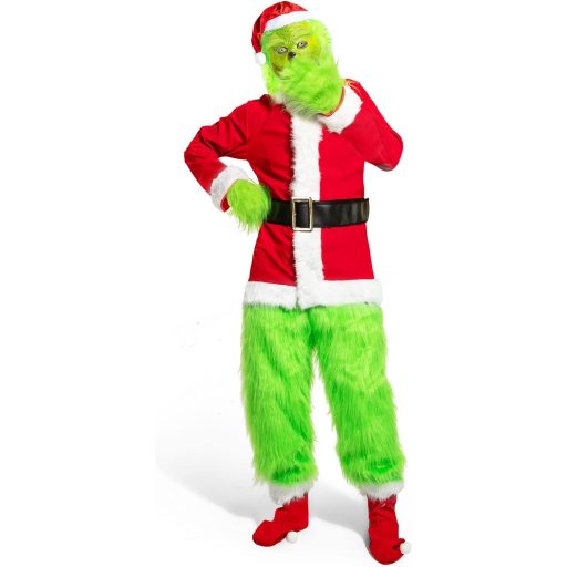 Claofoc 7 részes Mikulás jelmez szett zöld maszk Halloween karácsonyi farsang