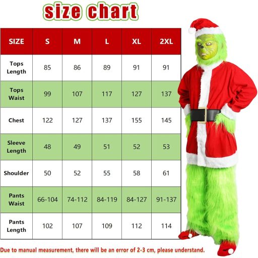 Claofoc 7 részes Mikulás jelmez szett zöld maszk Halloween karácsonyi farsang