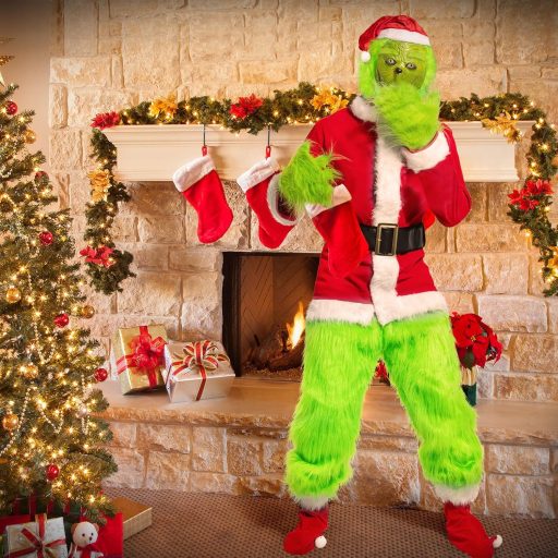 Claofoc 7 részes Mikulás jelmez szett zöld maszk Halloween karácsonyi farsang