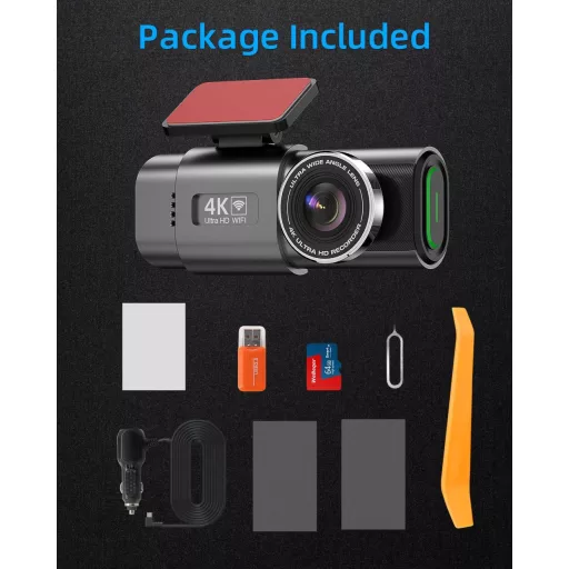 WeBeqer Cameră Auto cu WiFi pentru Înregistrare Video, Rezoluție 4K+1080P, Cameră Față-Spate, Card SD de 64GB, Unghi de Vizualizare 170°+140°, Vedere Nocturnă, Senzor-G