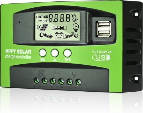 Controler de încărcare solară VIXKPIRR MPPT 30A 12V/24V - Cu ecran LCD, senzor de temperatură, 2 porturi USB, pentru acumulatori plumb-acid și litiu