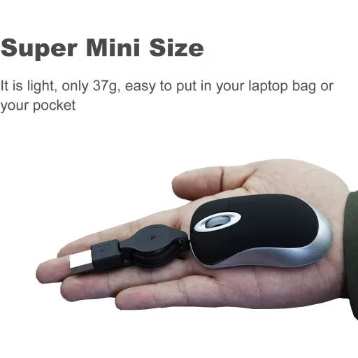 LIKE SHOW Mini Miš Žičani Uvlačivi USB Kabel 1600 DPI Gaming Miševi PC Laptop Stolno Prijenosno Putovanje Crni