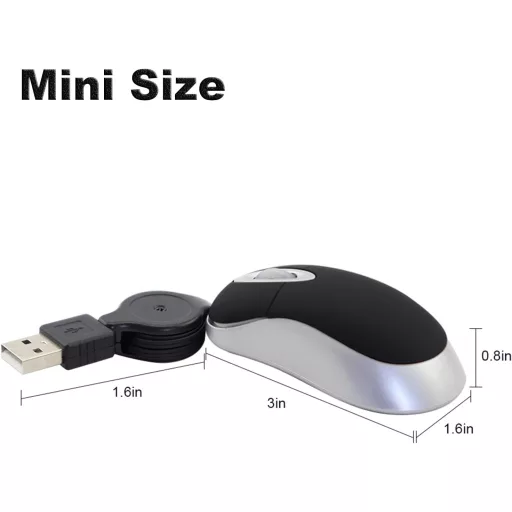 LIKE SHOW Mini Miš Žičani Uvlačivi USB Kabel 1600 DPI Gaming Miševi PC Laptop Stolno Prijenosno Putovanje Crni