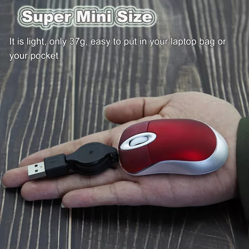 LIKE SHOW Mini miš Minnie s USB kabelom na uvlačenje, 1600 DPI žičani računalni miš za putovanja