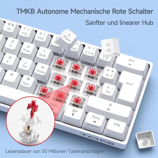 TMKB T61SE Gaming Mechanikus Billentyűzet Piros Switch Fehér QWERTZ