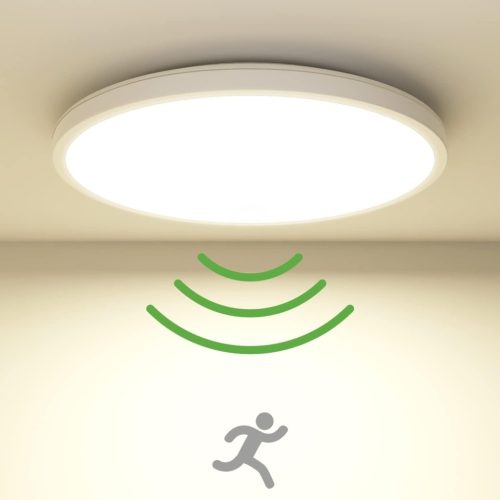 zemty LED Mennyezeti Lámpa Radar Mozgásérzékelővel, 19W 4000K, 1800LM, IP44 Vízálló, Kerek Lapos Fali Lámpa Folyosóra, Garázsba, Erkélyre
