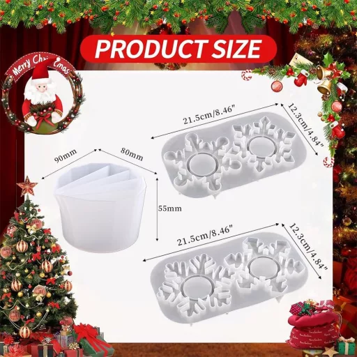 Set matrițe de silicon pentru lumânări TUIBEIDAMAI - 2 forme cu model de fulg de zăpadă + pahar de turnare, silicon rezistent la căldură, pentru turnarea artizanală a lumânărilor DIY