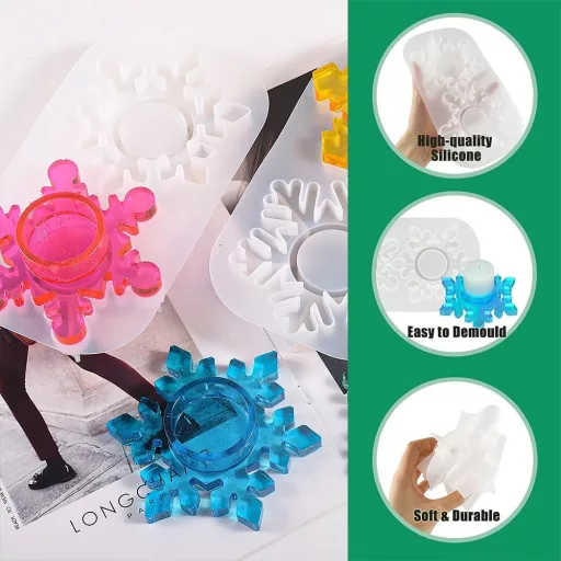 Set matrițe de silicon pentru lumânări TUIBEIDAMAI - 2 forme cu model de fulg de zăpadă + pahar de turnare, silicon rezistent la căldură, pentru turnarea artizanală a lumânărilor DIY
