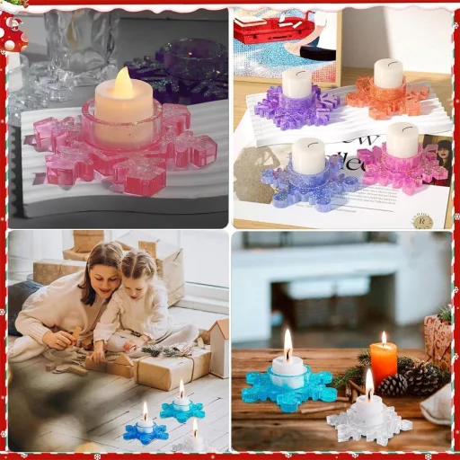 Set matrițe de silicon pentru lumânări TUIBEIDAMAI - 2 forme cu model de fulg de zăpadă + pahar de turnare, silicon rezistent la căldură, pentru turnarea artizanală a lumânărilor DIY