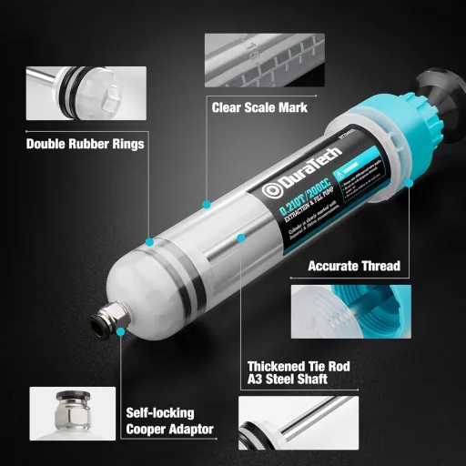 DURATECH Olajleszívó Pumpa 200ml - Kézi Szivattyú Szintjelzővel, 284mm Olajfeltöltő Szivattyú Motor-, Váltó-, Differenciálmű Olajhoz és Hűtő
