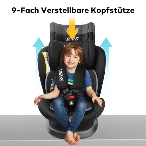 LETTAS 360° Forgatható I-Size Gyerekülés 40-150 cm, 0-36 kg, ISOFIX Rögzítéssel, ECE R129 Szabvány, 0-12 Éves Korig, 5-Pontos Biztonsági Öv,