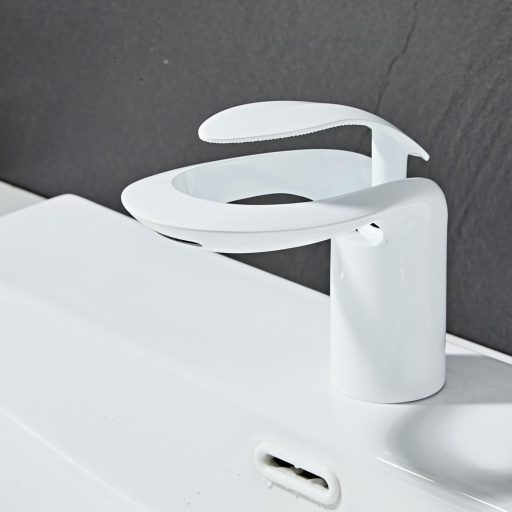 Kelelife Biela Vodopádová Kúpeľňová Batéria - Jednopáková Umývadlová Batéria z Mosadze, Jednoduchá Montáž, Konštrukcia Bez Odkvapkávania