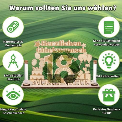 Jostift Fa Vendégkönyv 18. Születésnap LED Fényekkel - Pénzajándék Dekoráció