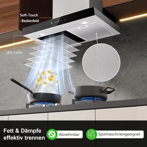 TopStrong 60 cm Digestor, výkon 700 m³/h, nehrdzavejúca oceľ, 9 stupňové dotykové ovládanie, LED osvetlenie, nástenný kuchynský odsávač pár